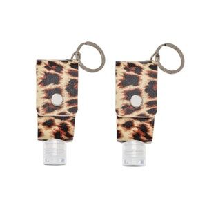 NWT Leopard Print Travel Bottle Set – Keychain Holders for Sanitizer, Sunscreen,